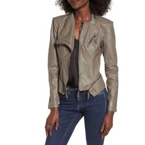 BLANK NYC Taupe Suede Leather Motorcycle Jacket Size XS Moto Biker Retro NYC 80s